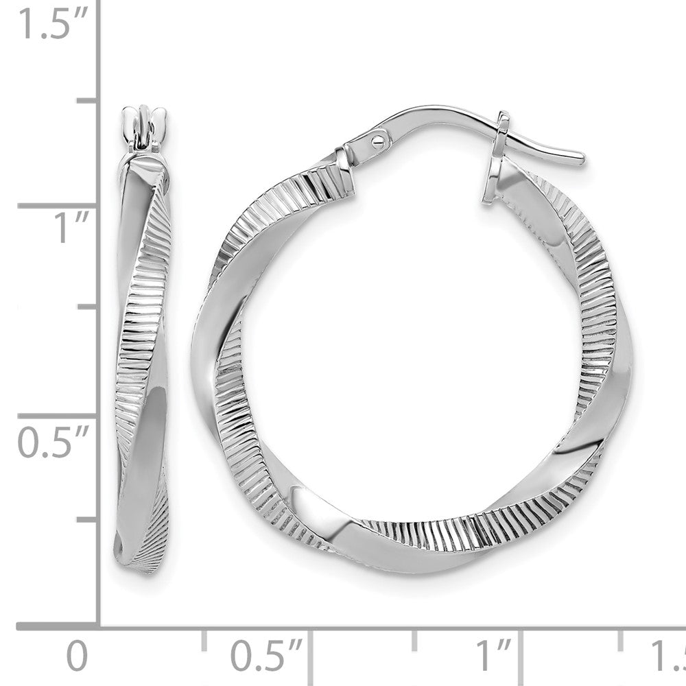 Sterling Silver Rhodium-plated Twisted Textured Hoop Earrings