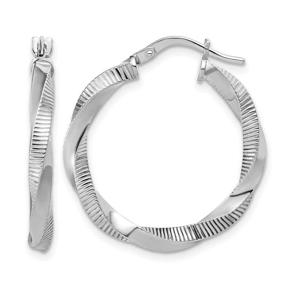 Sterling Silver Rhodium-plated Twisted Textured Hoop Earrings