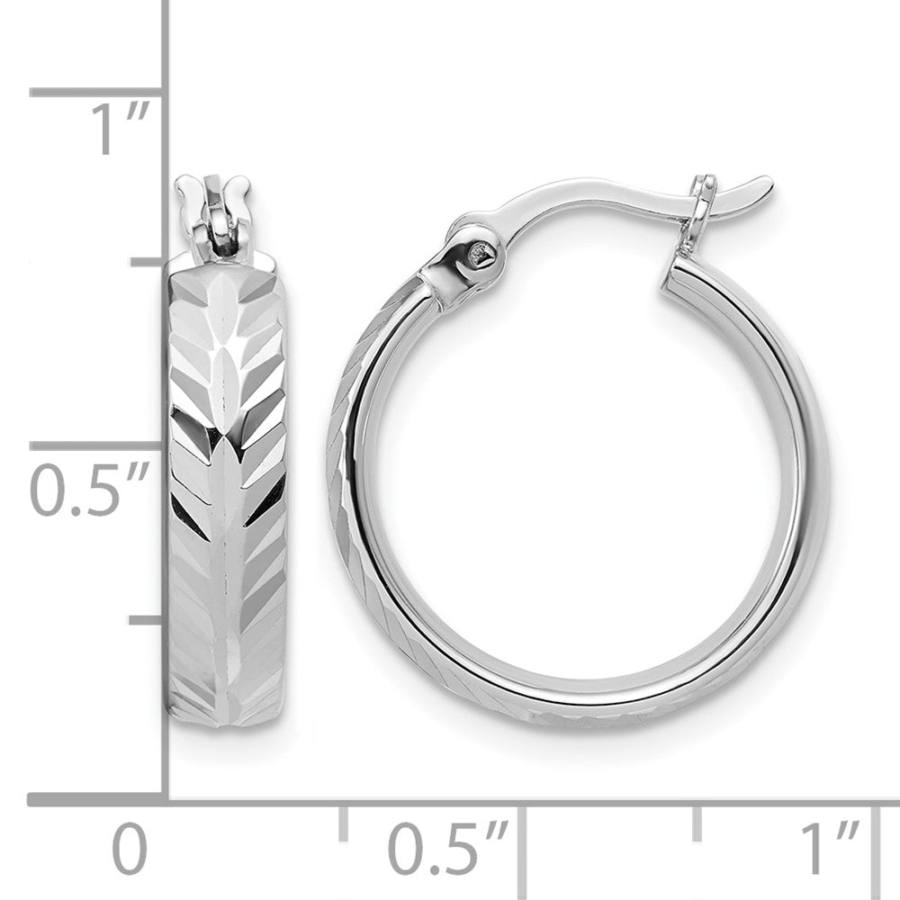 Sterling Silver Rhodium-plated Polished and Diamond-cut Hoop Earrings