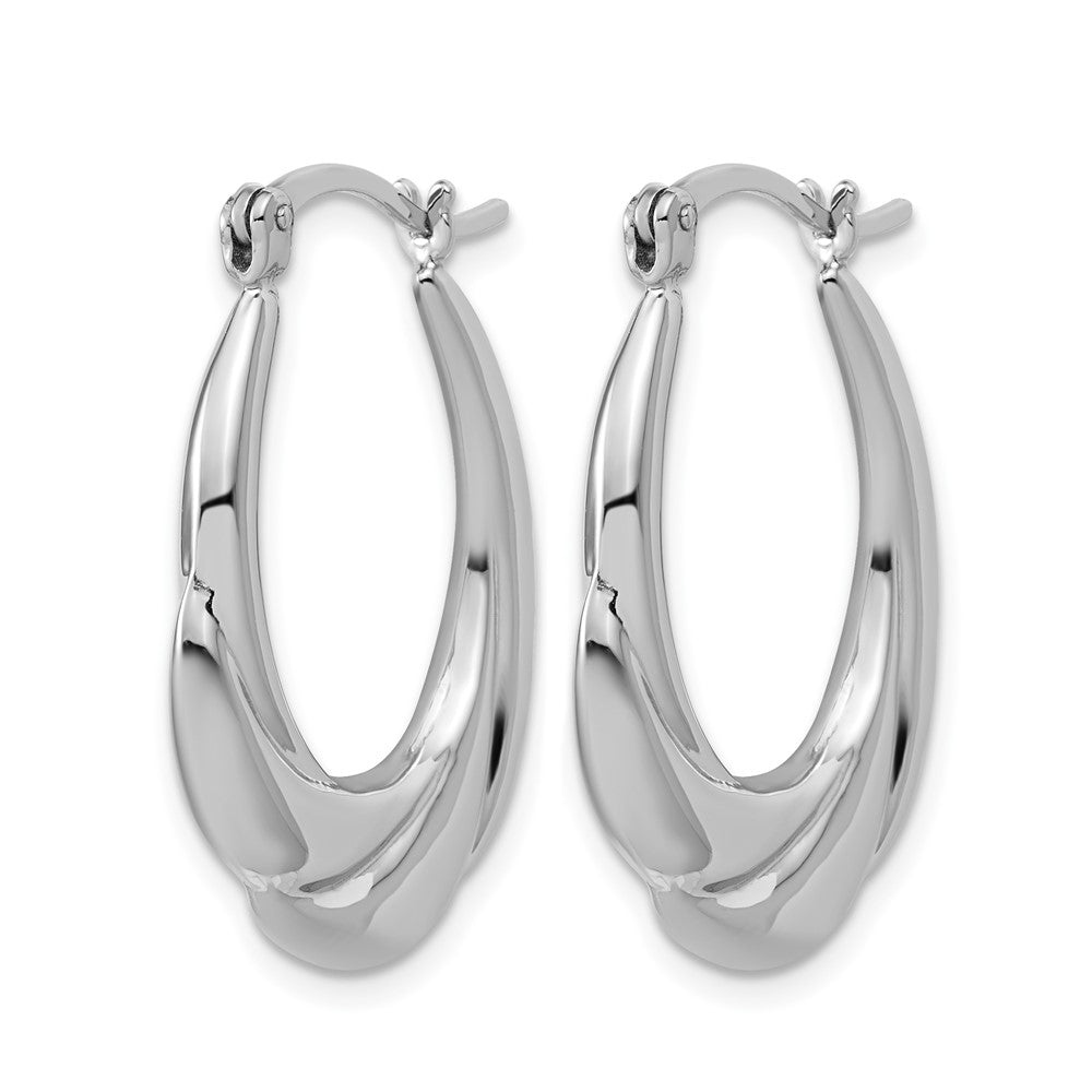 Sterling Silver Rhodium-plated Polished and Grooved Oval Hoop Earrings