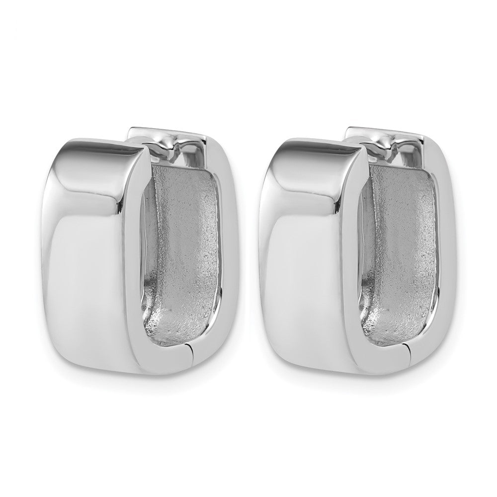 Sterling Silver Rhodium-plated Polished Squared Hinged Huggie Hoop Earr
