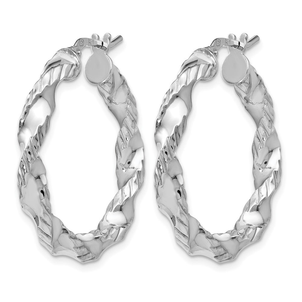 Sterling Silver Rhodium-plated Polished Twisted Hinged Hoop Earrings
