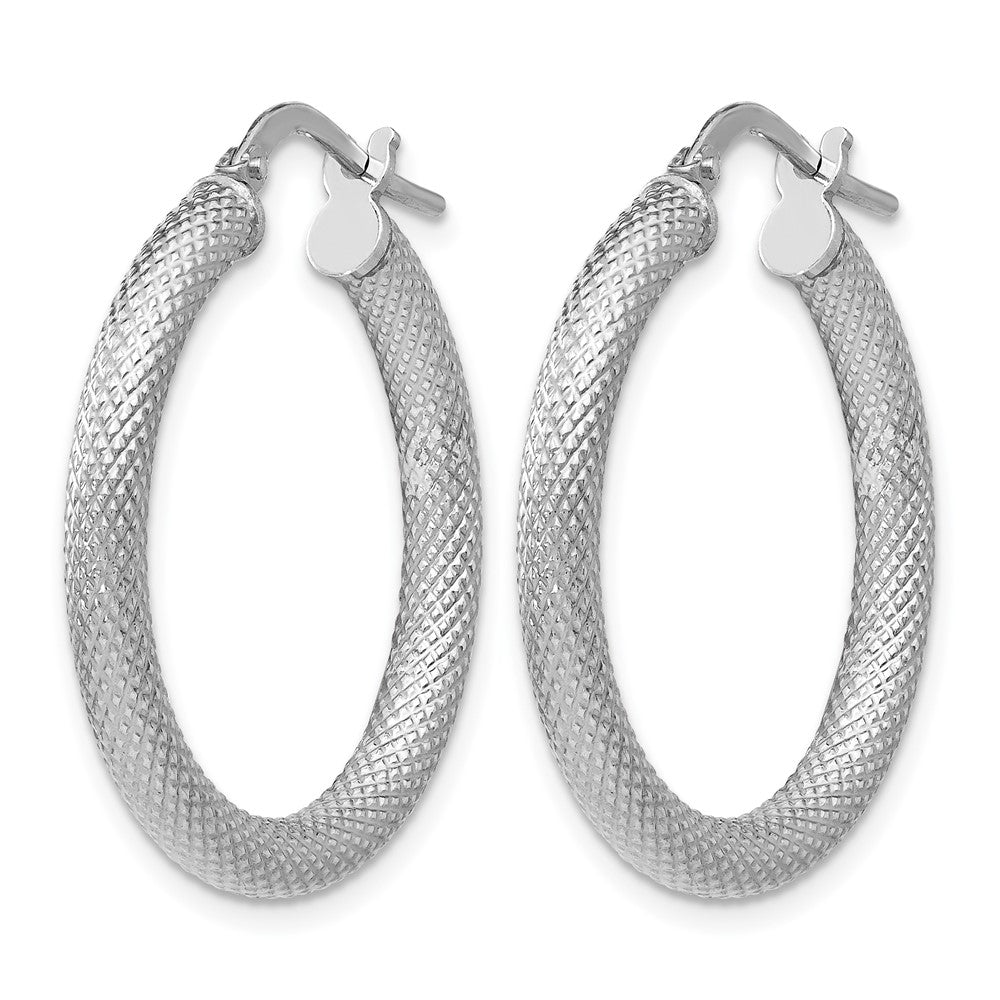 Sterling Silver Rhodium-plated Textured Hinged Hoop Earrings