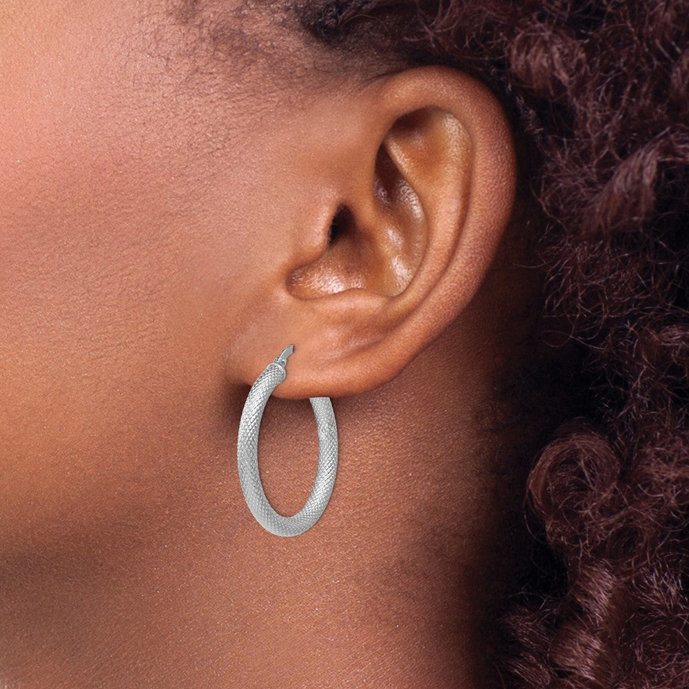 Sterling Silver Rhodium-plated Textured Hinged Hoop Earrings