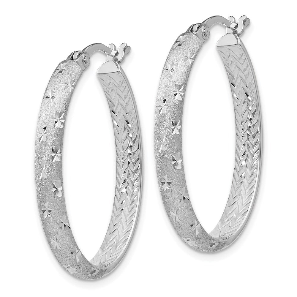 Sterling Silver Rhodium In/Out Diamond-cut Oval Earrings