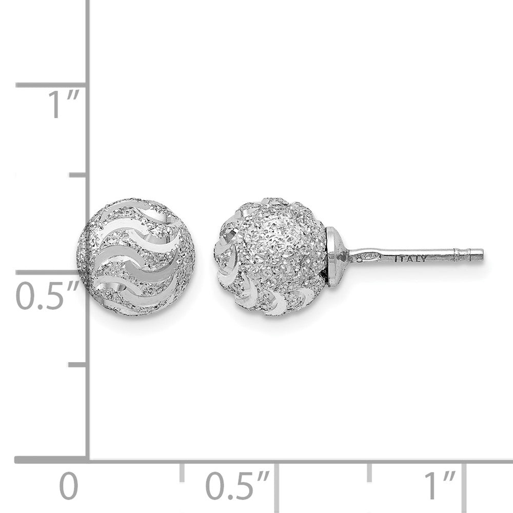 Sterling Silver Rhodium-plated Laser-cut Ball Post Earrings