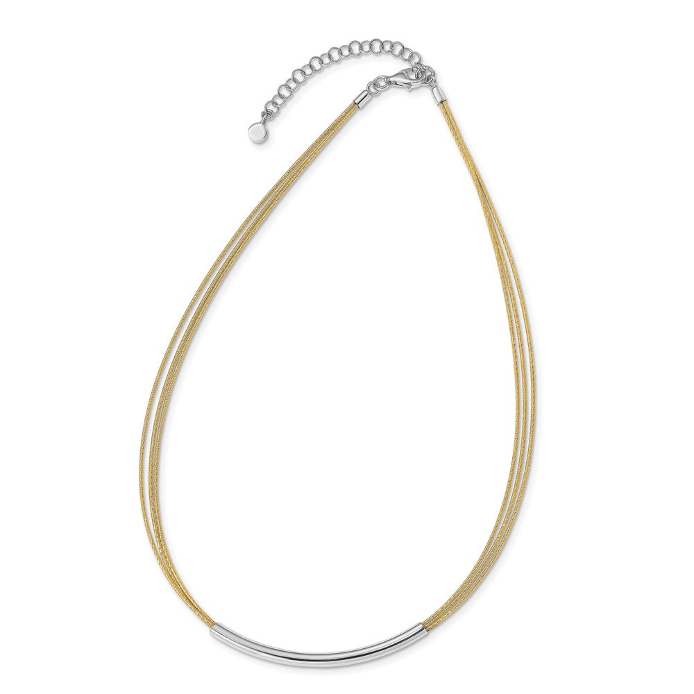 Sterling Silver Gold-plated Rho-plated Bar with 2in Necklace