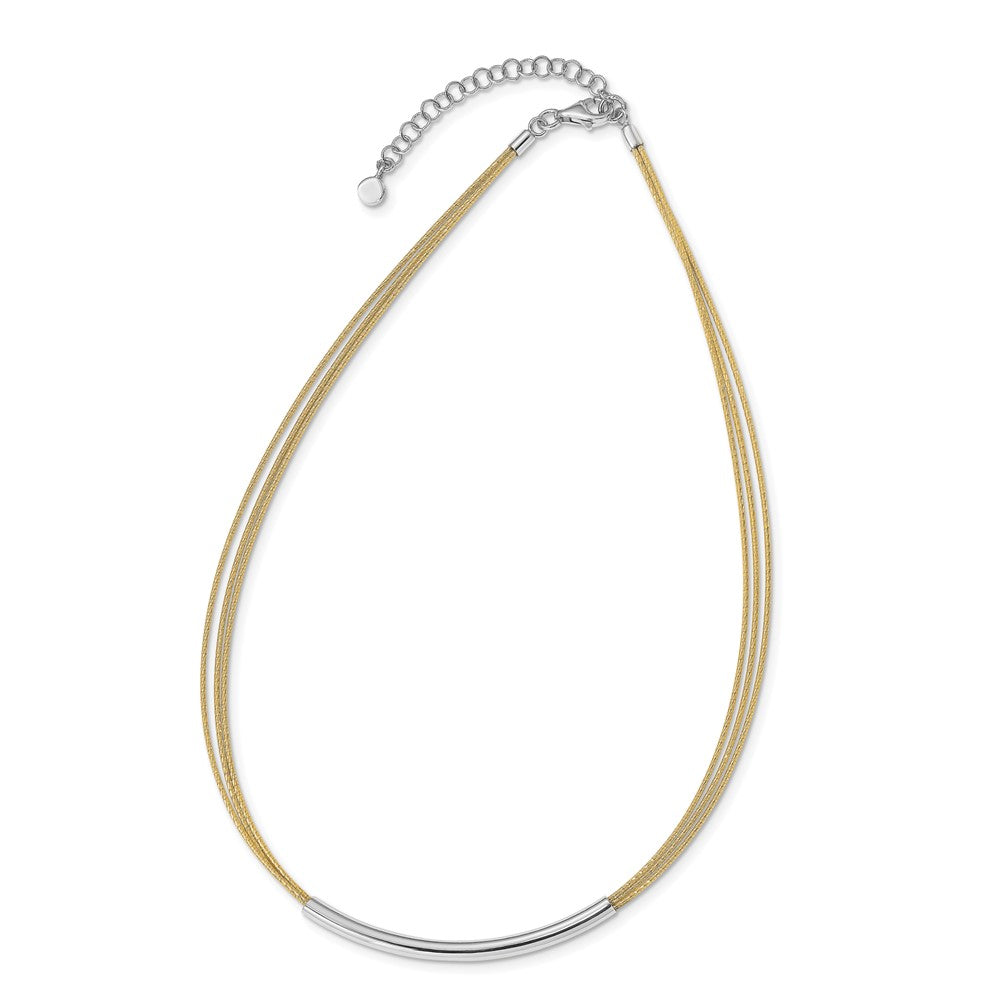 Sterling Silver Gold-plated Rho-plated Bar with 2in Necklace