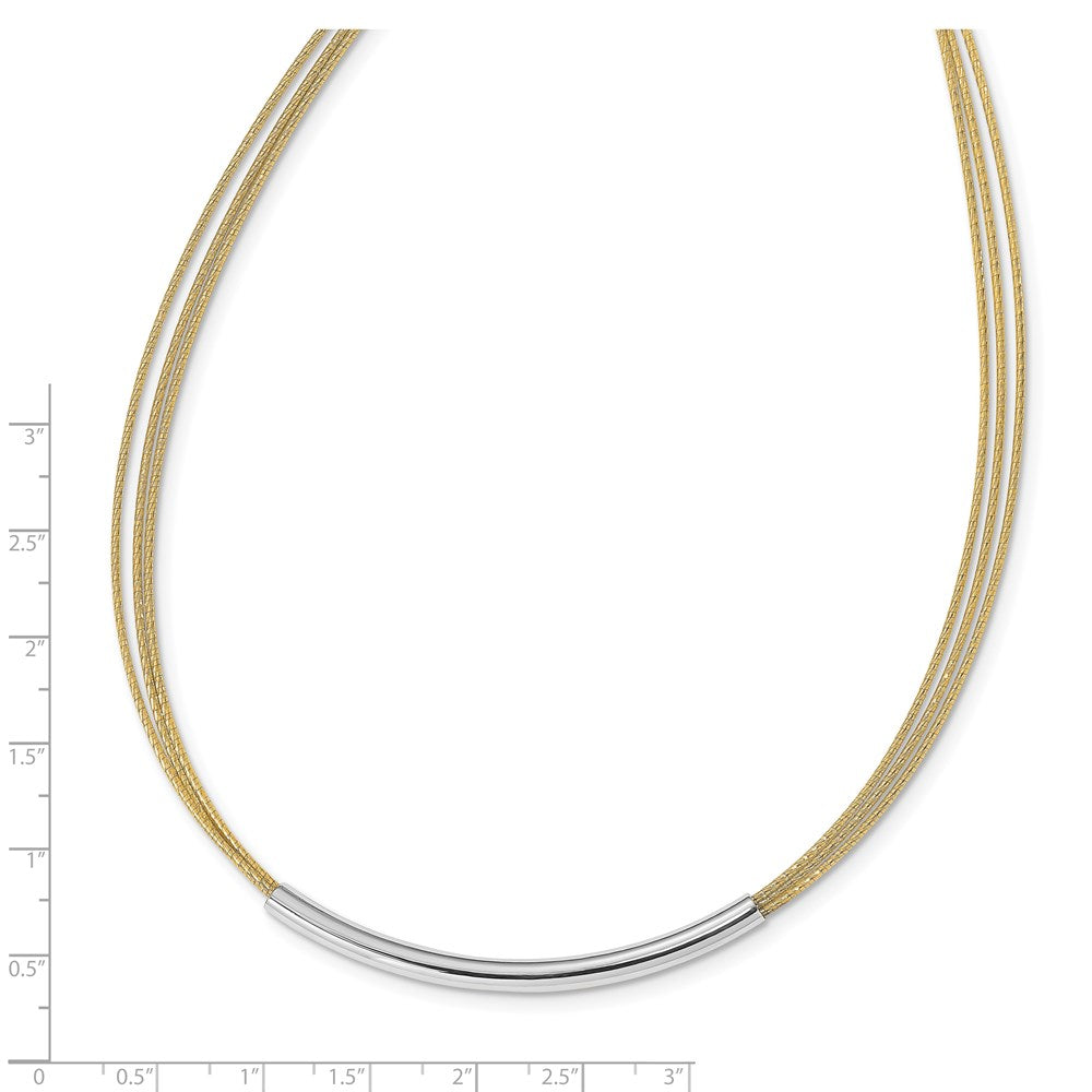 Sterling Silver Gold-plated Rho-plated Bar with 2in Necklace