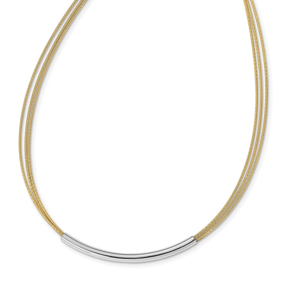 Sterling Silver Gold-plated Rho-plated Bar with 2in Necklace