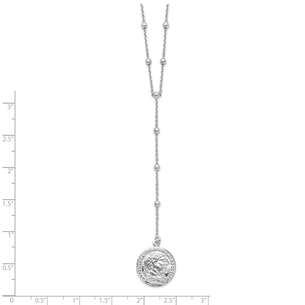 Sterling Silver Rhod-plated Roman Coin Y-drop with in ext. Necklace