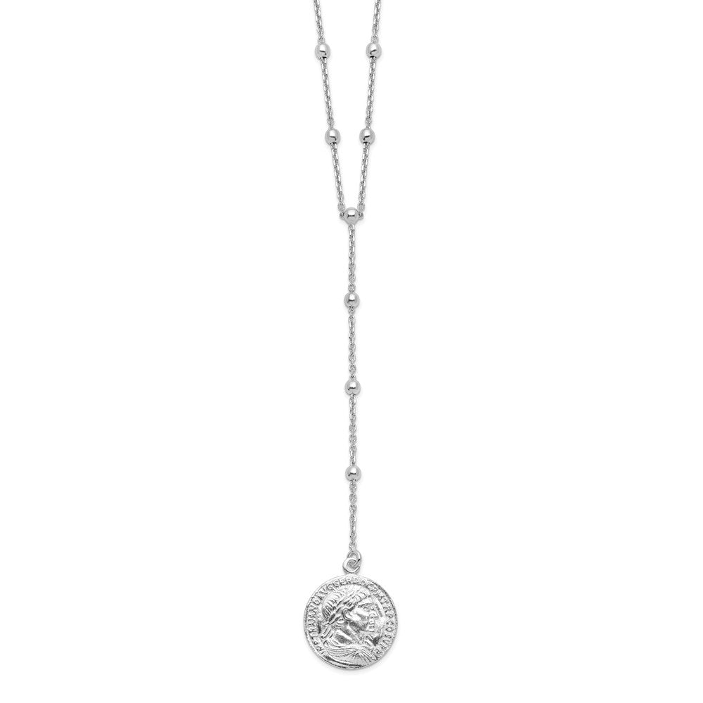 Sterling Silver Rhod-plated Roman Coin Y-drop with in ext. Necklace