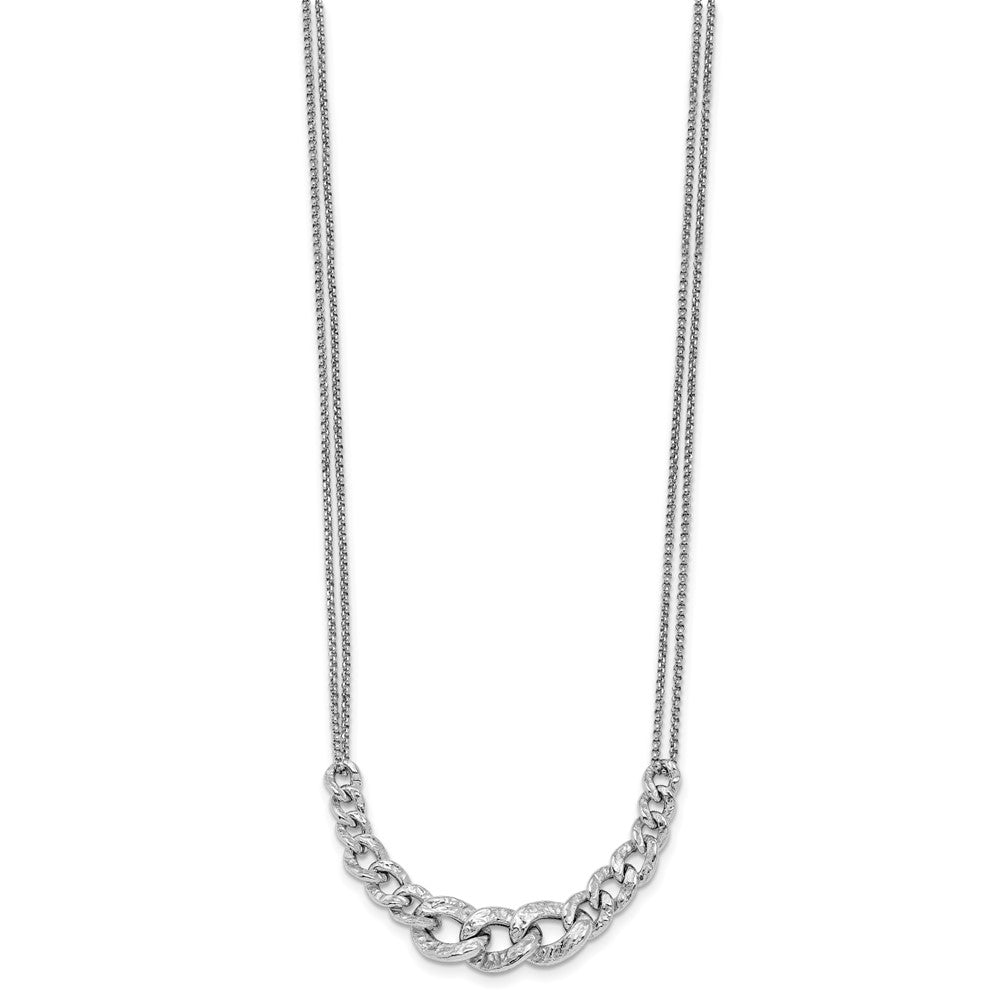 Sterling Silver Rhod-pl Textured Link 2 strand with 2in ext Necklace