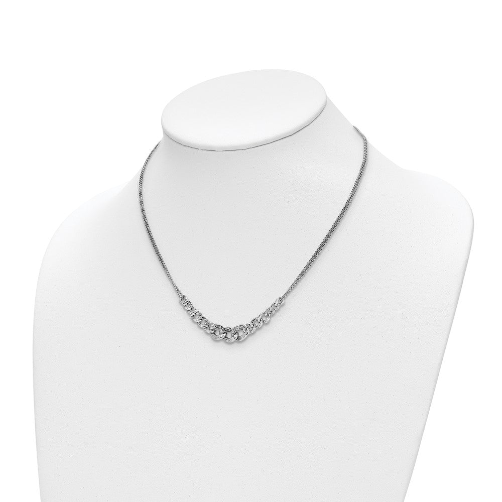 Sterling Silver Rhod-pl Textured Link 2 strand with 2in ext Necklace