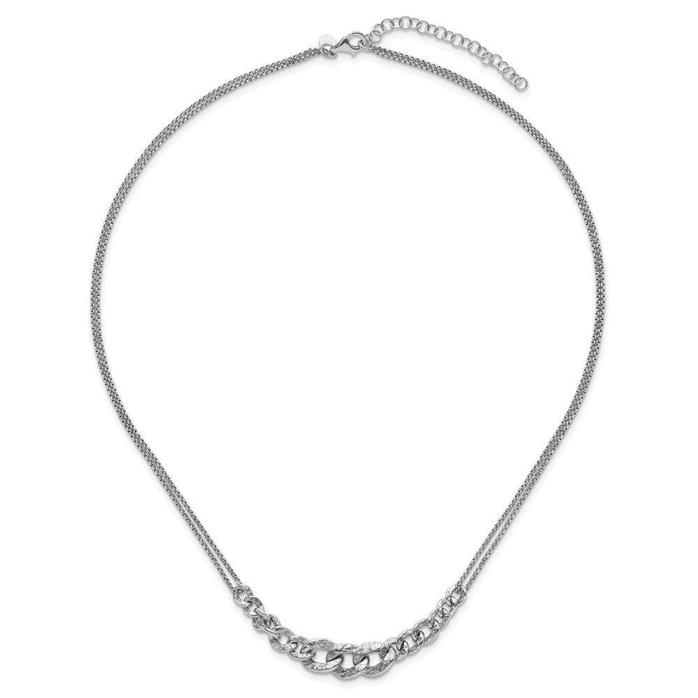 Sterling Silver Rhod-pl Textured Link 2 strand with 2in ext Necklace
