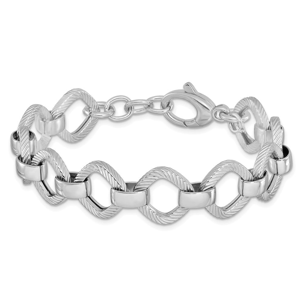 Sterling Silver Rhod-plated Polished Texture w .5in ext Bracelet