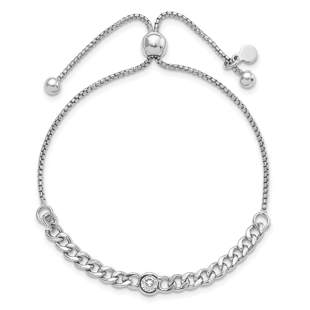 Sterling Silver Rhodium-plated Polished CZ Bolo Bracelet