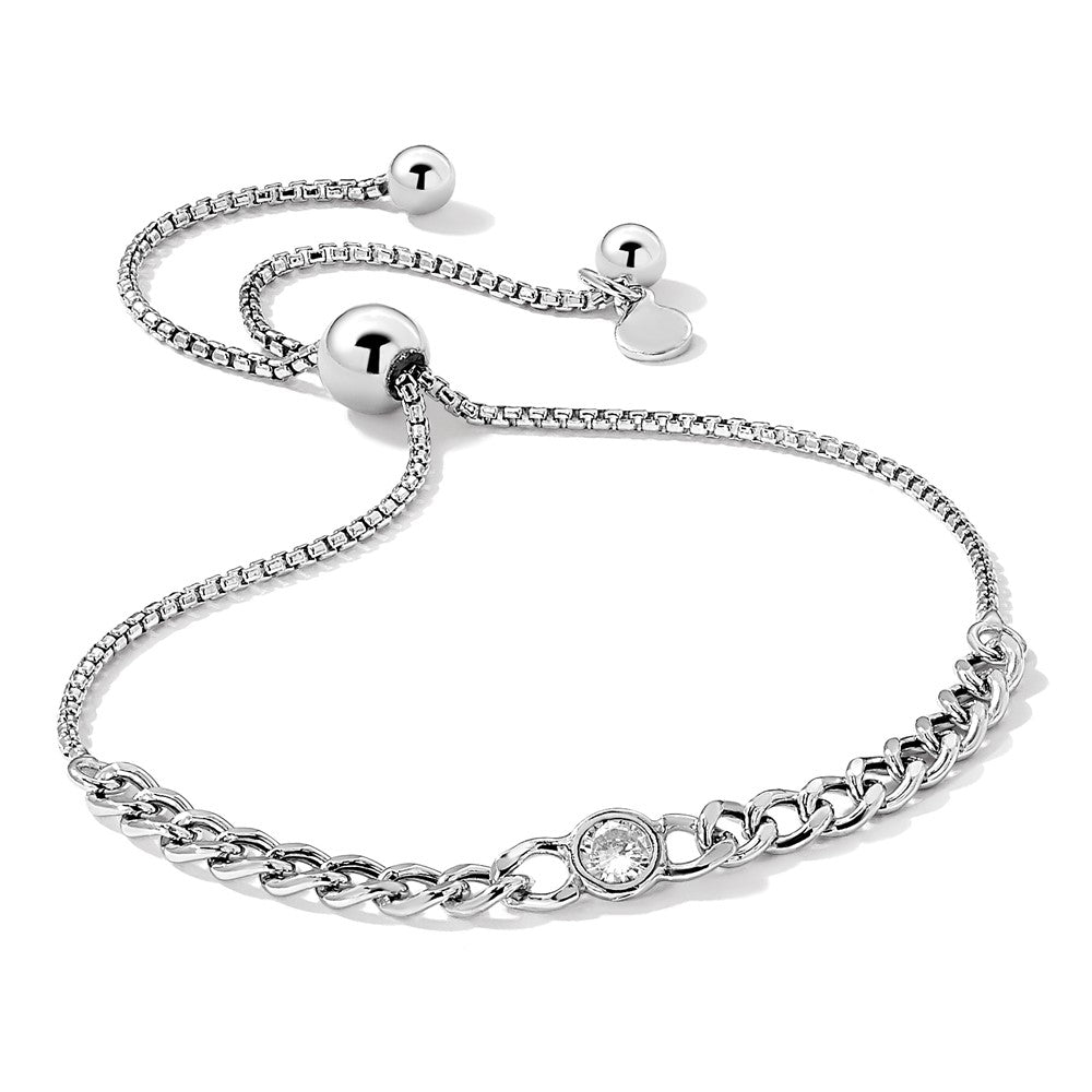 Sterling Silver Rhodium-plated Polished CZ Bolo Bracelet