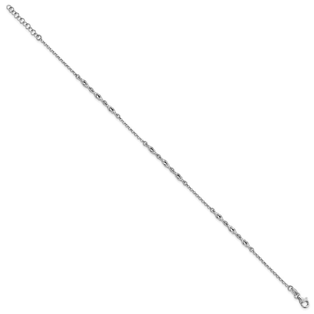 Sterling Silver Rhodium-plated with 1in ext Anklet