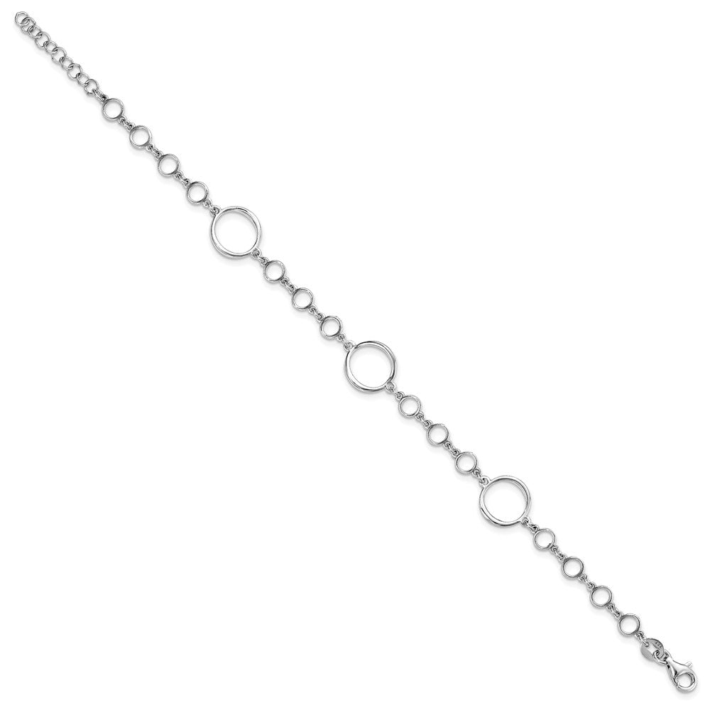 Sterling Silver Rhodium-plated Polished Link with 1in ext. Bracelet