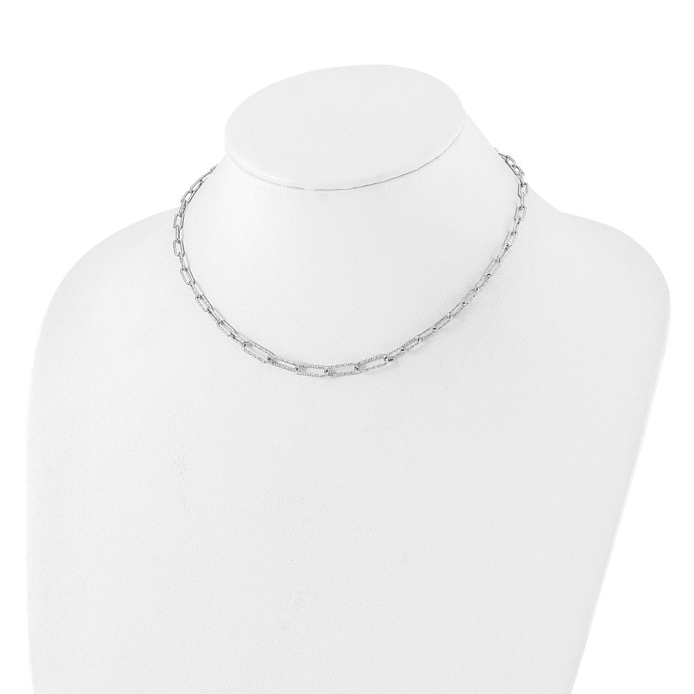 Sterling Silver Rhodium-plated Diamond-cut with 2in. ext Link Necklace