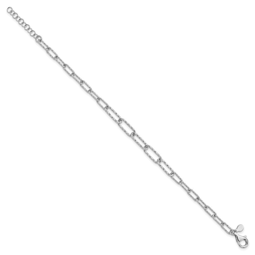 Sterling Silver Rhodium-plated Dia-cut Link with 1in ext. Bracelet