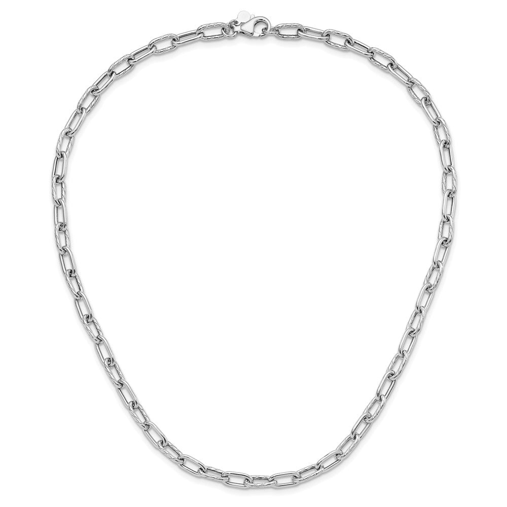 Sterling Silver Rhodium-plated Polished and Textured Link Necklace