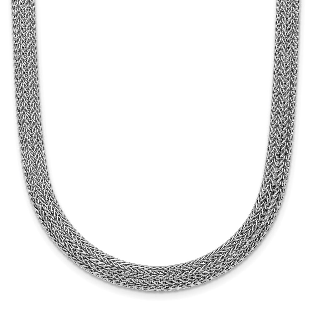 Sterling Silver Rhodium-plated Polished Mesh Woven Necklace