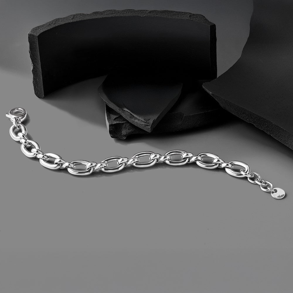 Sterling Silver RH-plate Polished with .75in ext. Link Bracelet