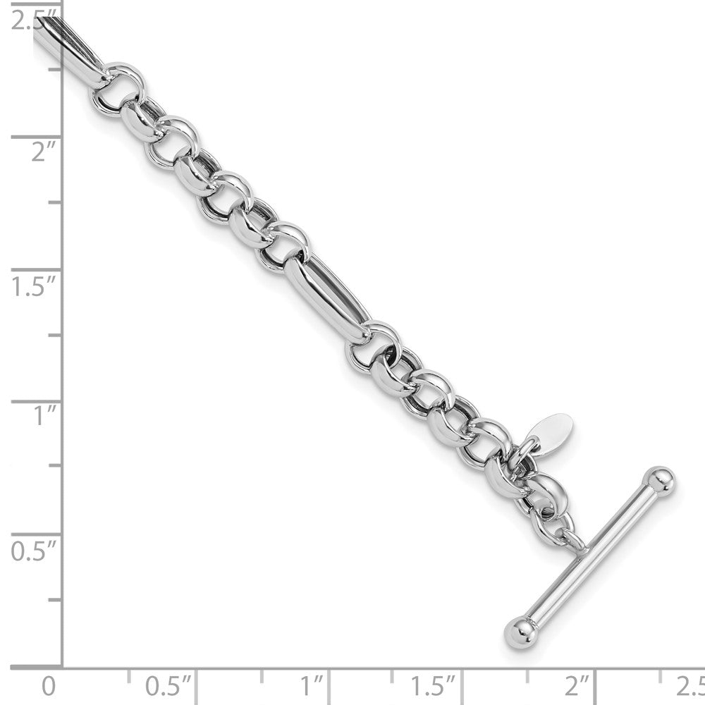 Sterling Silver Rh-plated Polished Fancy Link Bracelet