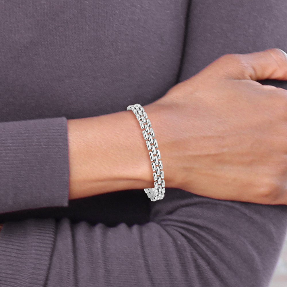 Sterling Silver Rhodium-plated Polished Fancy Link Bracelet