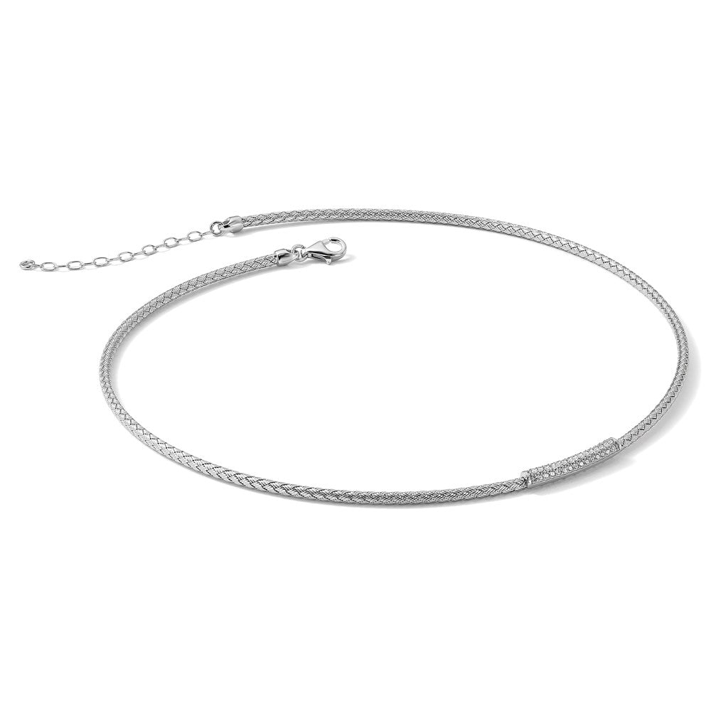 Sterling Silver Rhodium-plated CZ Woven Flexible Cuff Bangle