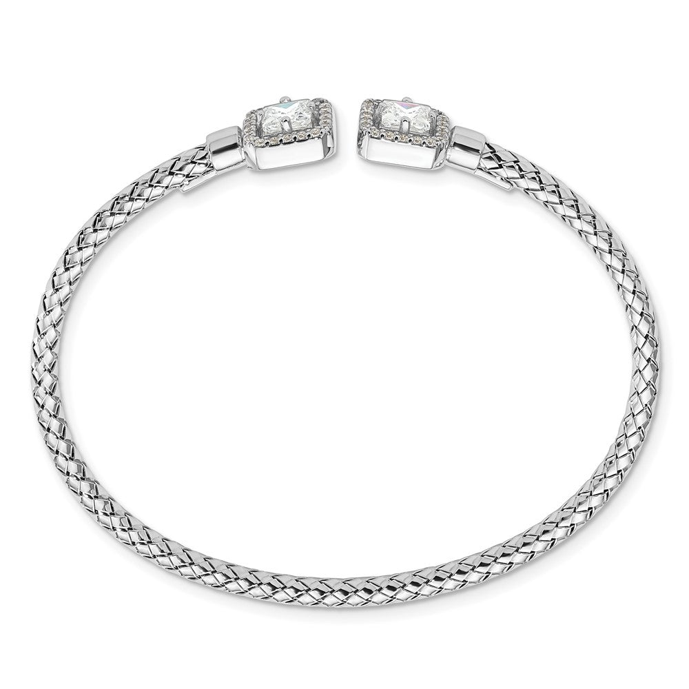 Sterling Silver Rhodium-plated CZ Polished Square Halo Cuff Bangle