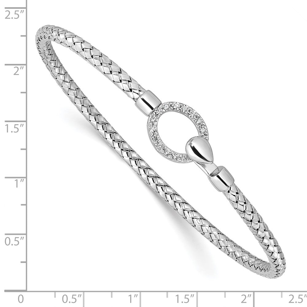 Sterling Silver Rhodium-plated CZ Polished Braided Hook Bangle