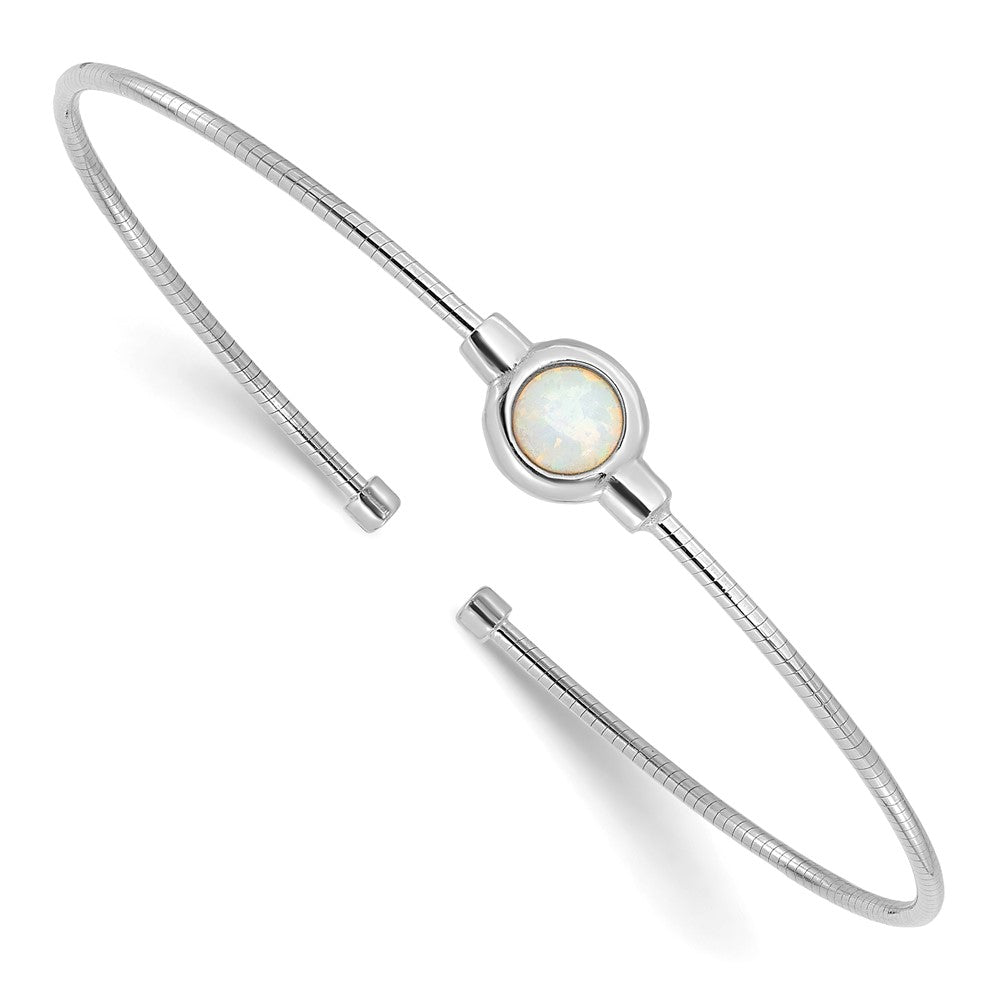 Sterling Silver Rhodium-plated Polished Opal Cuff Bracelet