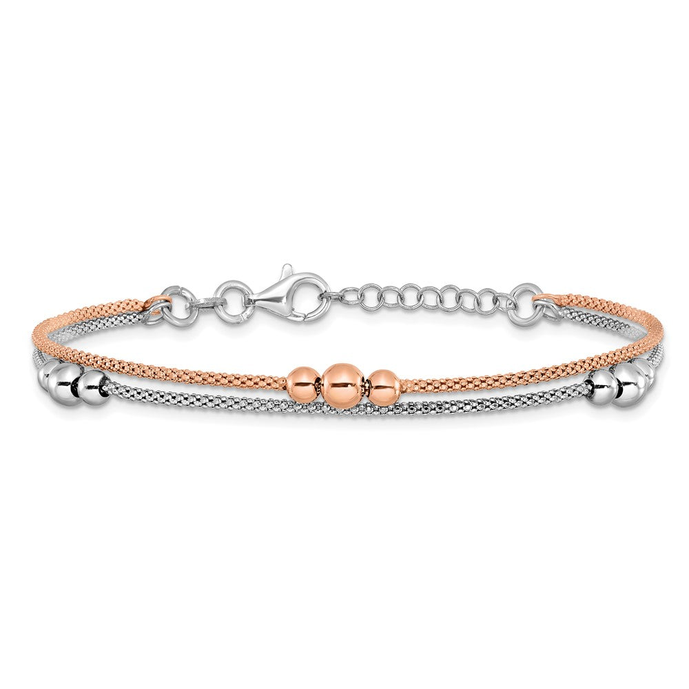 Sterling Silver Rhodium and Rose-tone with 1in ext. Bracelet