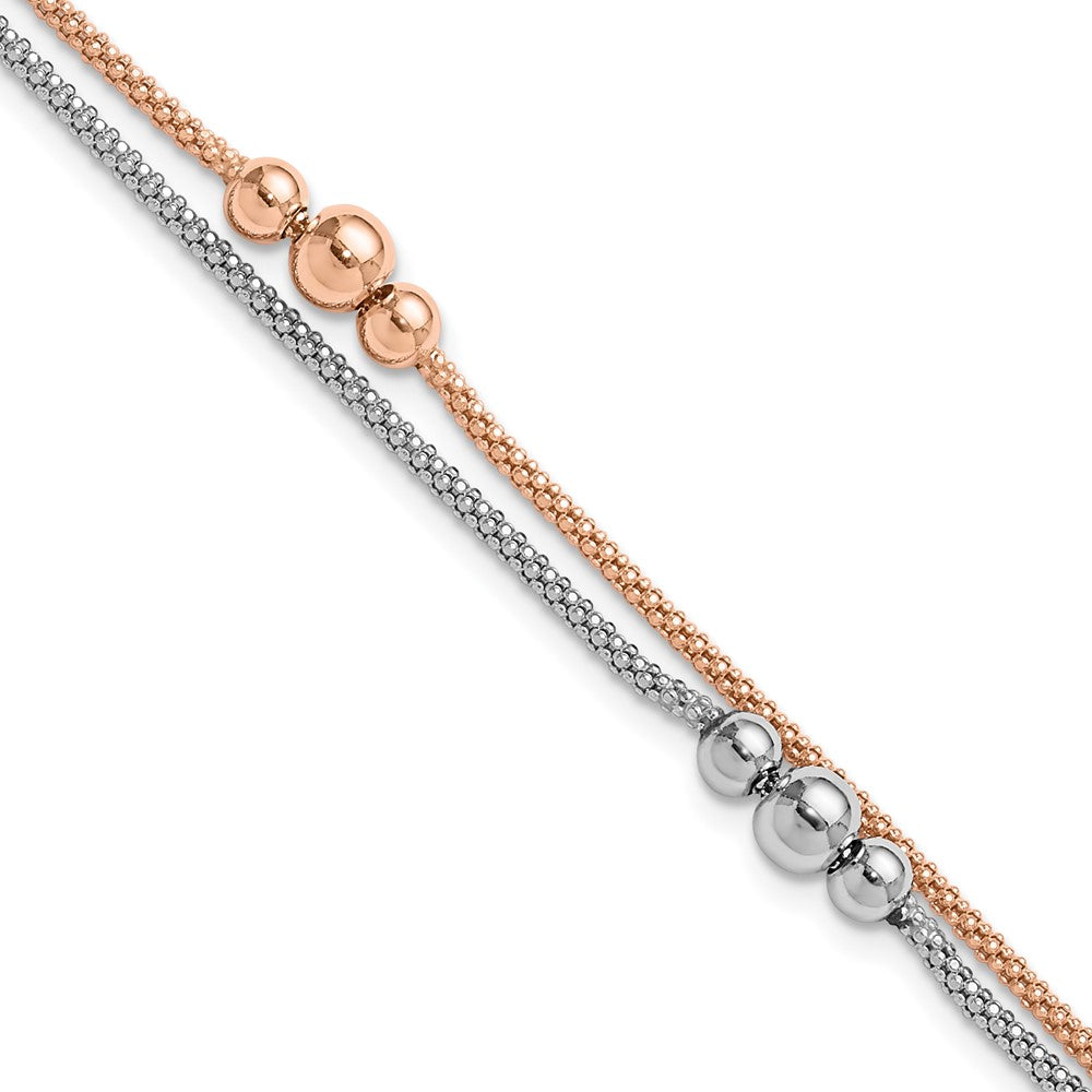 Sterling Silver Rhodium and Rose-tone with 1in ext. Bracelet