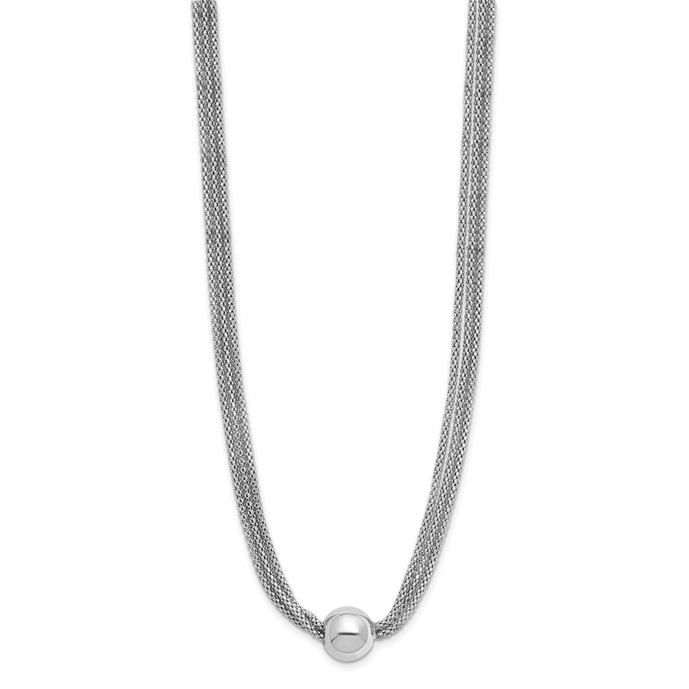 Sterling Silver RH-plt Polished 3-Strand Bead with 2in ext. Necklace