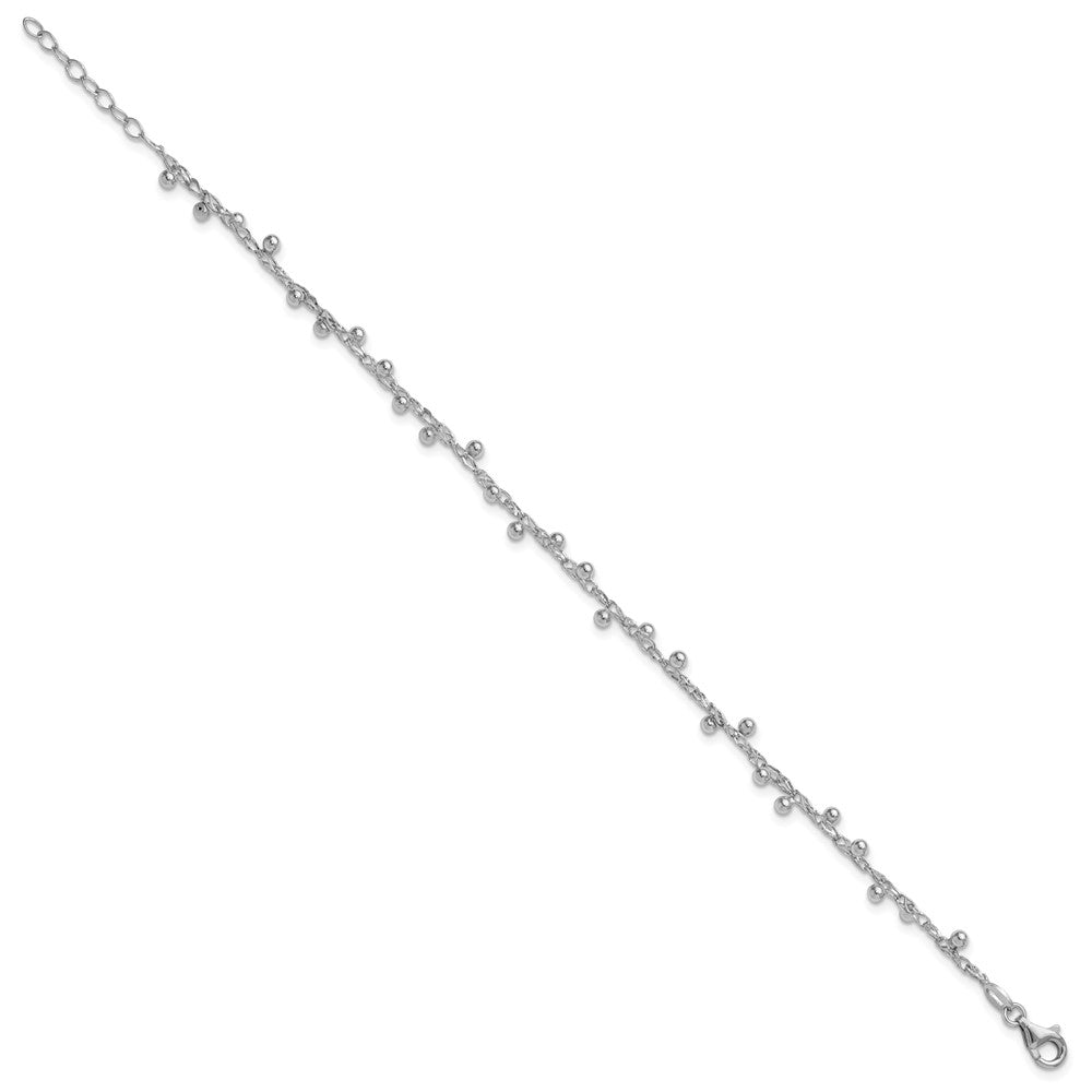 Sterling Silver Rhod-plated Polished Beaded with 1in ext. Bracelet