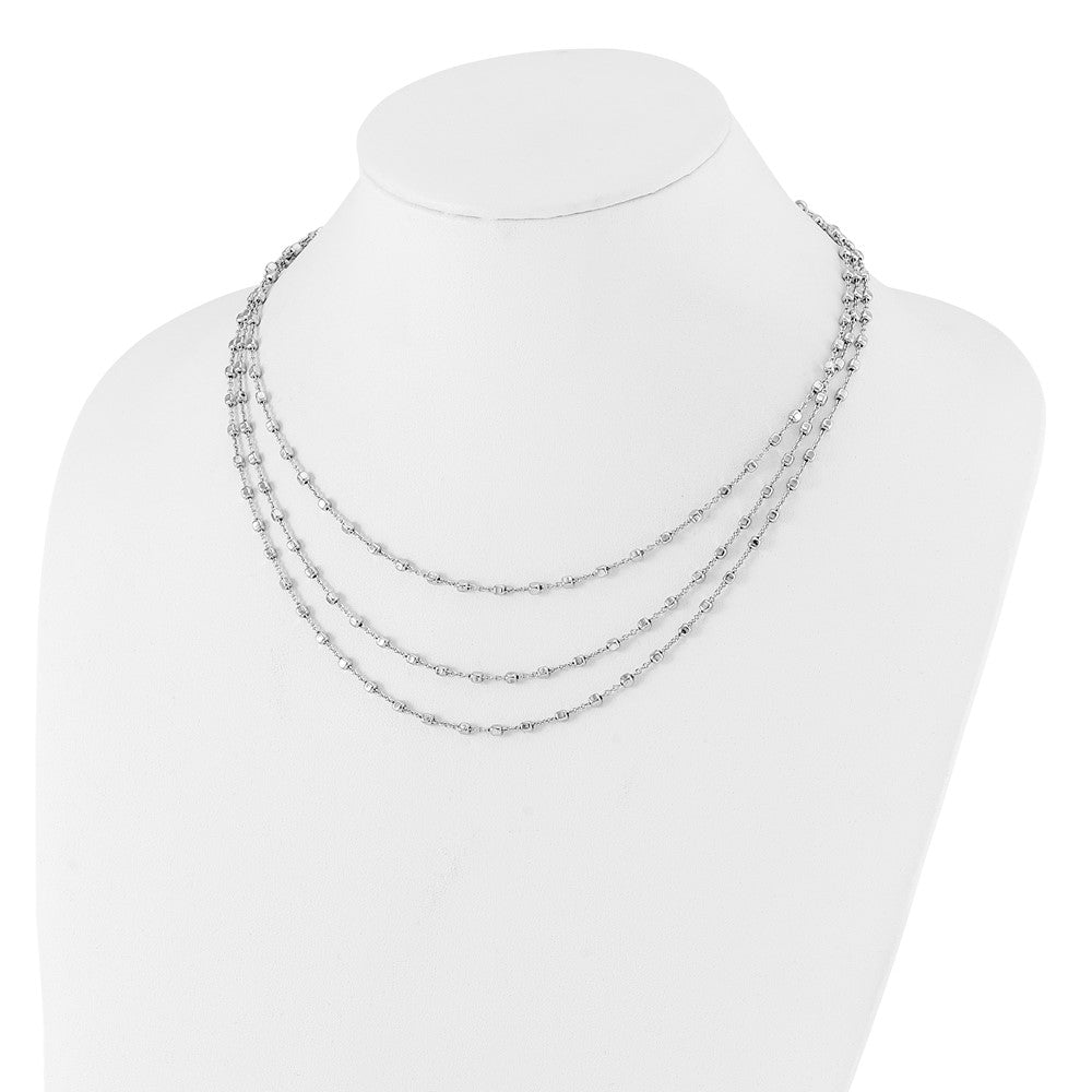 Sterling Silver Rh-plated 3 Strand Beaded 16in with 2in ext. Necklace