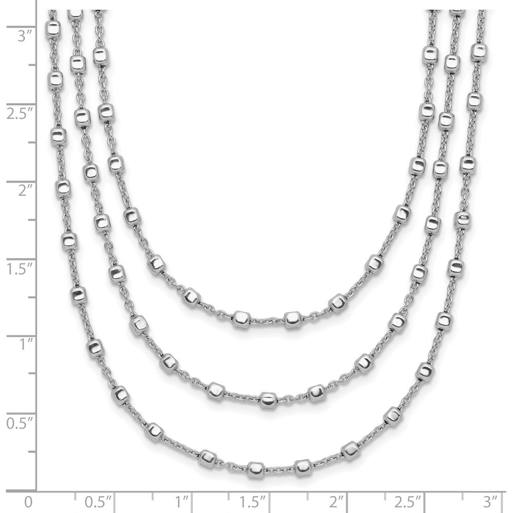 Sterling Silver Rh-plated 3 Strand Beaded 16in with 2in ext. Necklace