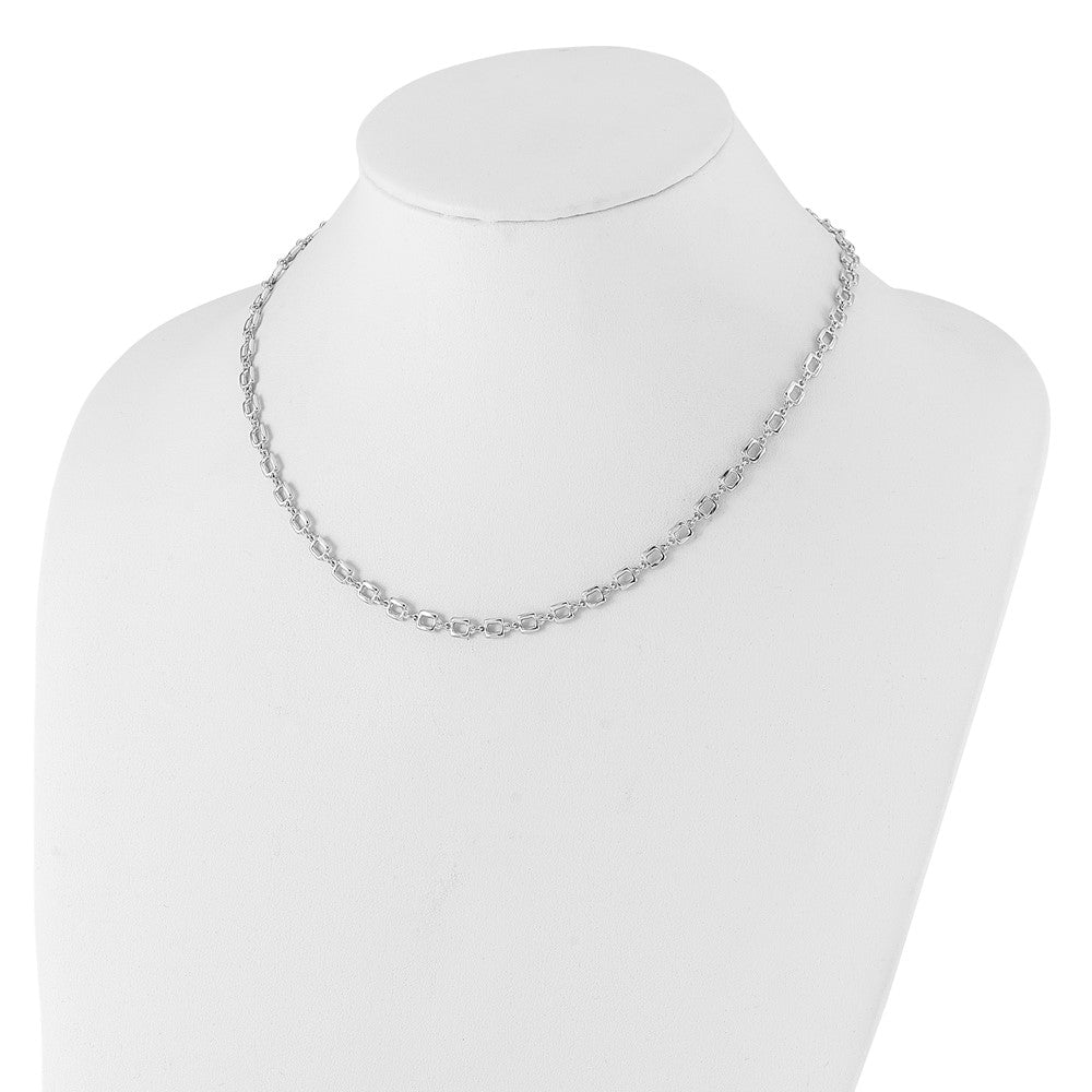 Sterling Silver Rhodium-plated Square Link with 2in ext. Necklace