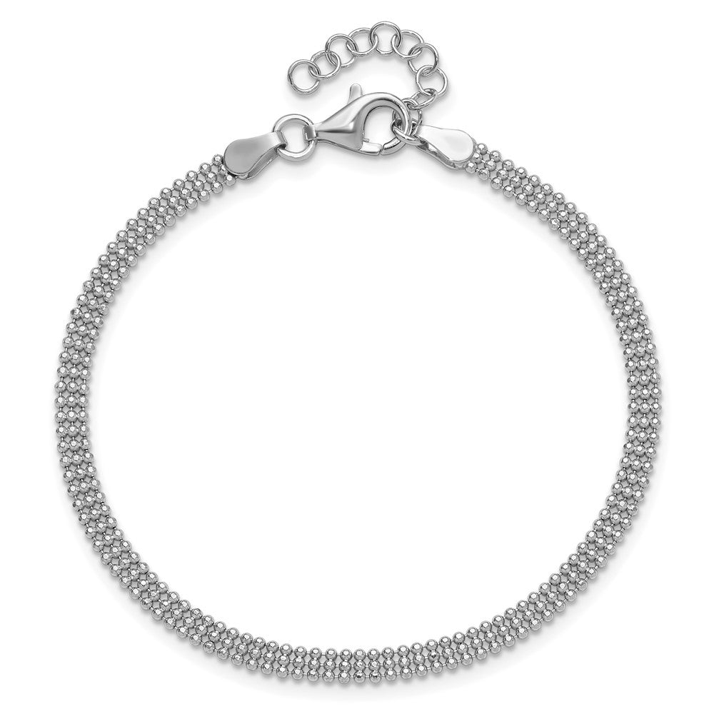 Sterling Silver RH-plt Polished Beaded with 1in ext. Bracelet