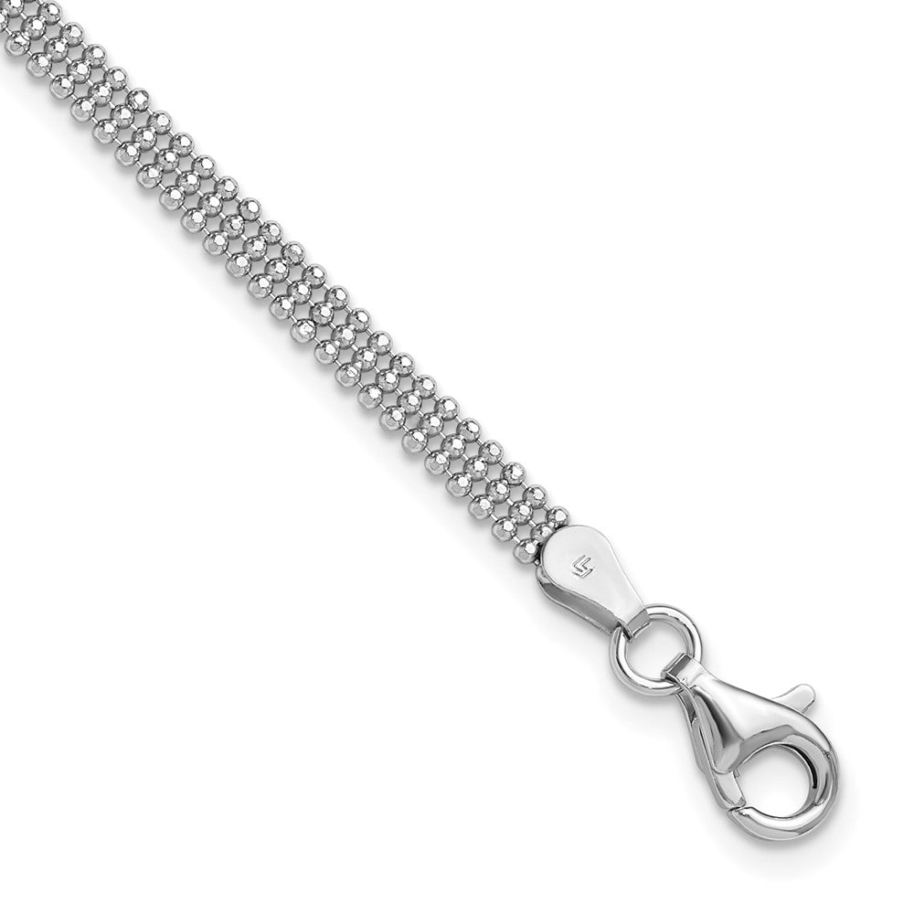 Sterling Silver RH-plt Polished Beaded with 1in ext. Bracelet