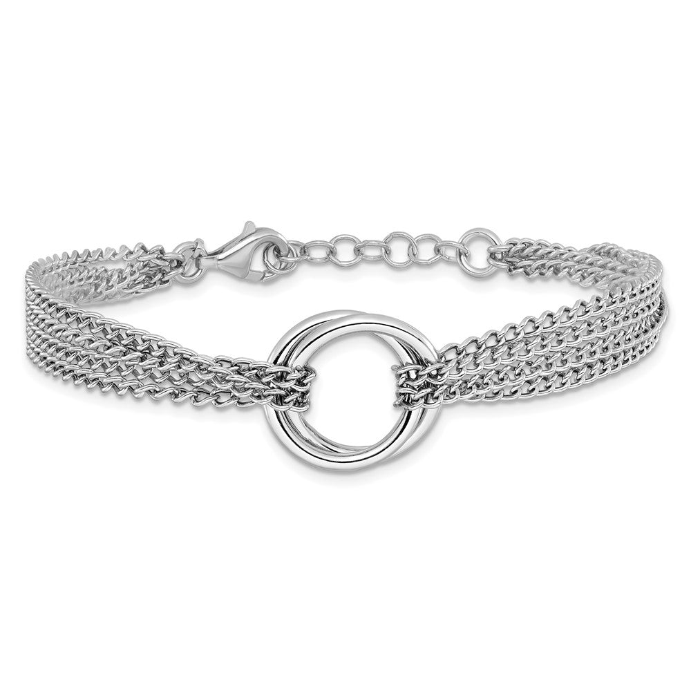 Sterling Silver RH-plt Multi-Strand Circles with 1in ext. Bracelet