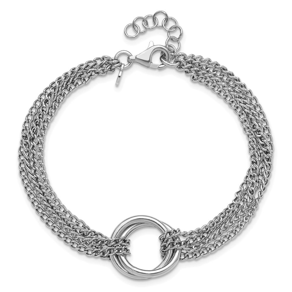 Sterling Silver RH-plt Multi-Strand Circles with 1in ext. Bracelet