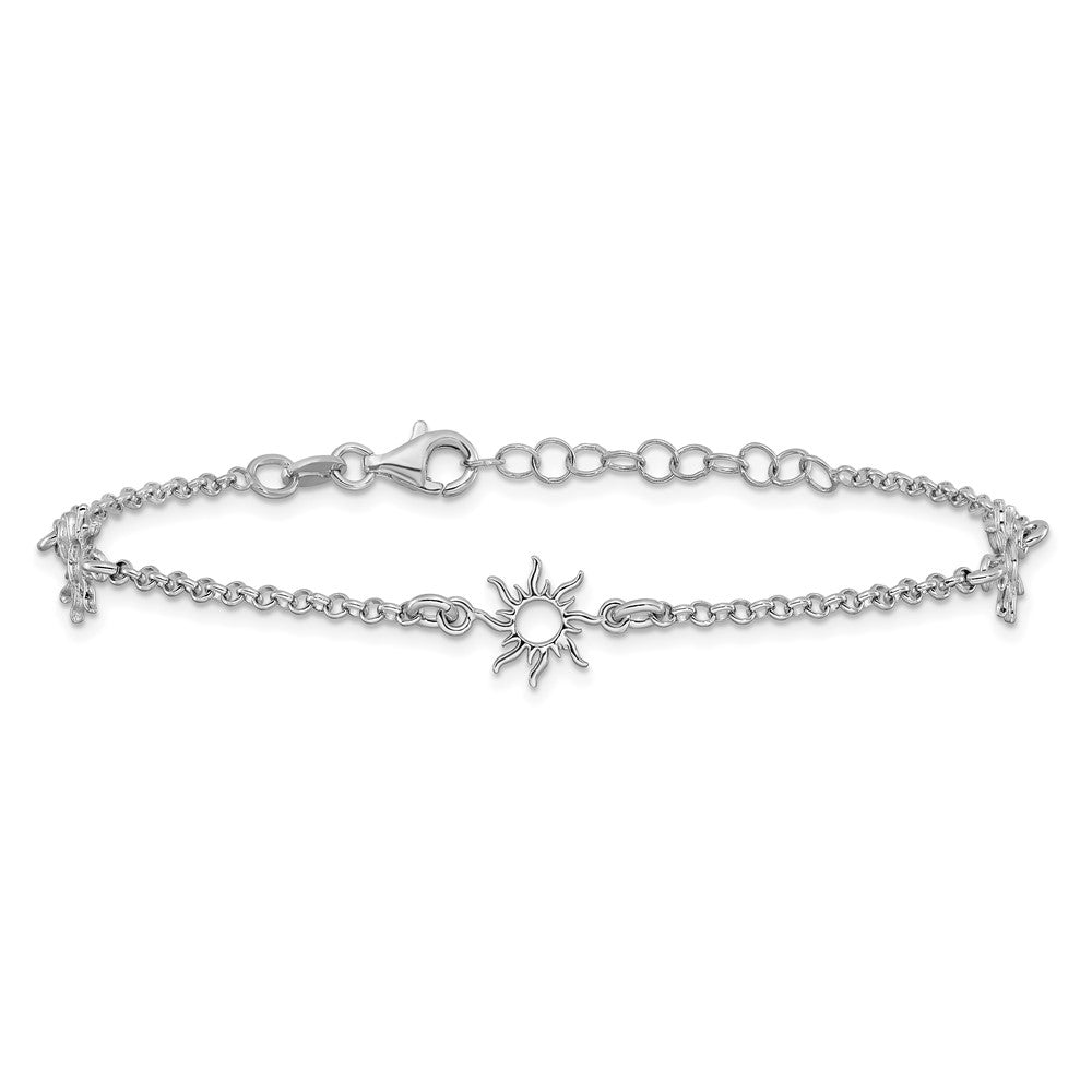 Sterling Silver Rh-plated Polished Suns with 1in ext. Bracelet
