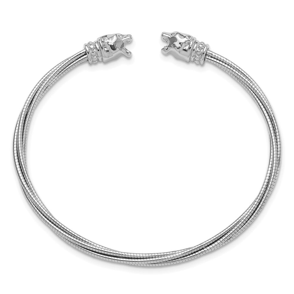 Sterling Silver Rhodium-plated Polished Leopard Head Cuff Bangle