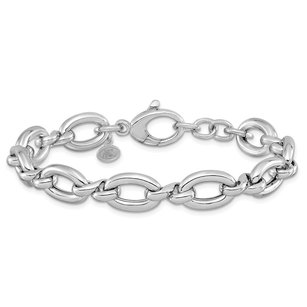 Sterling Silver RH-plt Polished Fancy Link with .25in ext. Bracelet