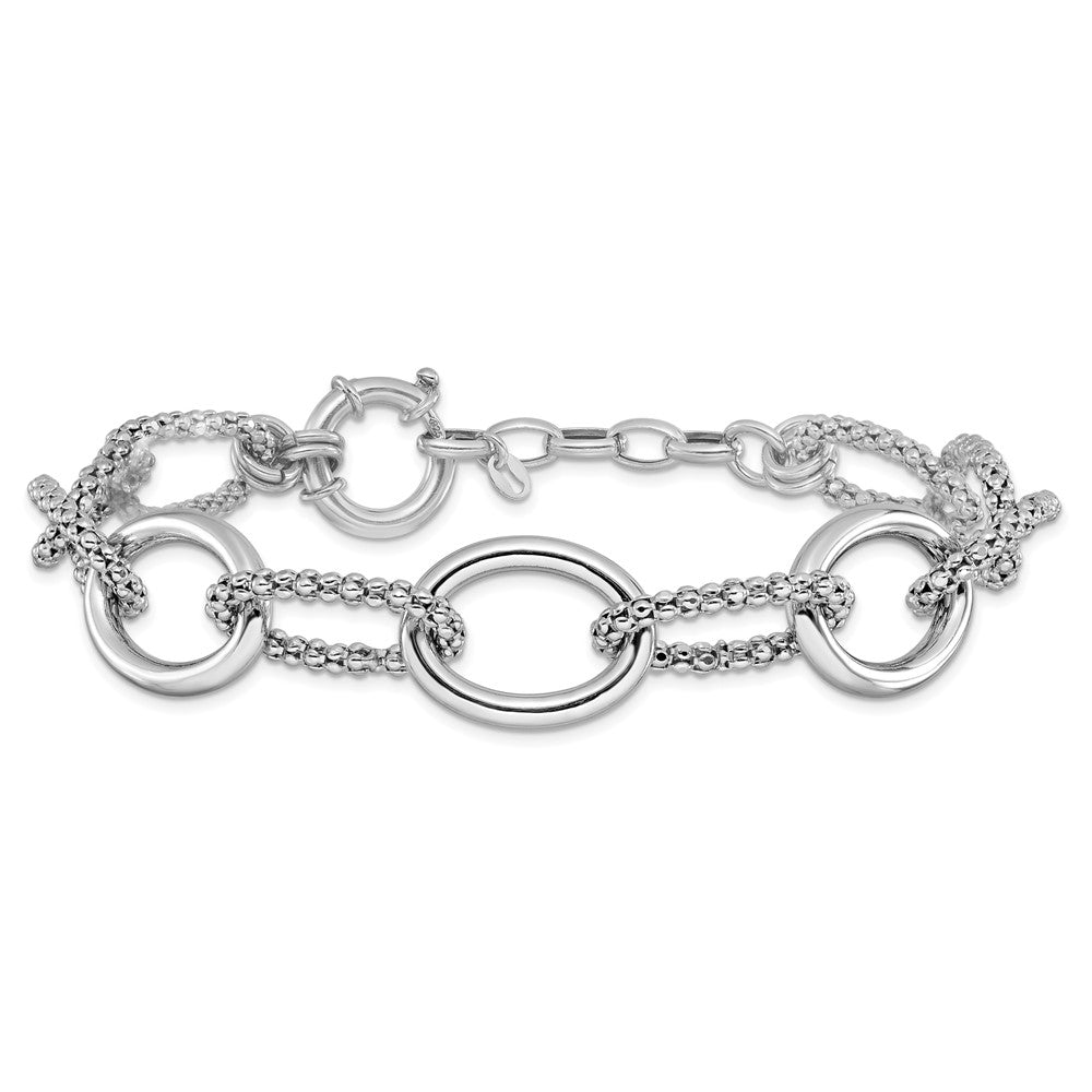 Sterling Silver Rhodium-plated Fancy Link with 1.5in ext. Bracelet